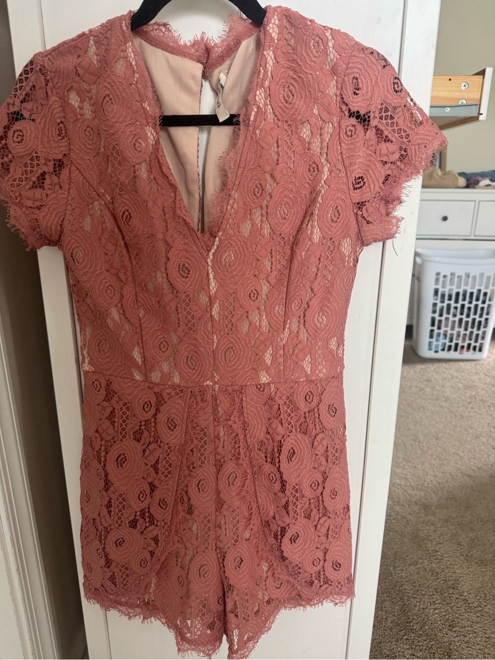 Francesca's Collections Dusty Rose Lace Romper